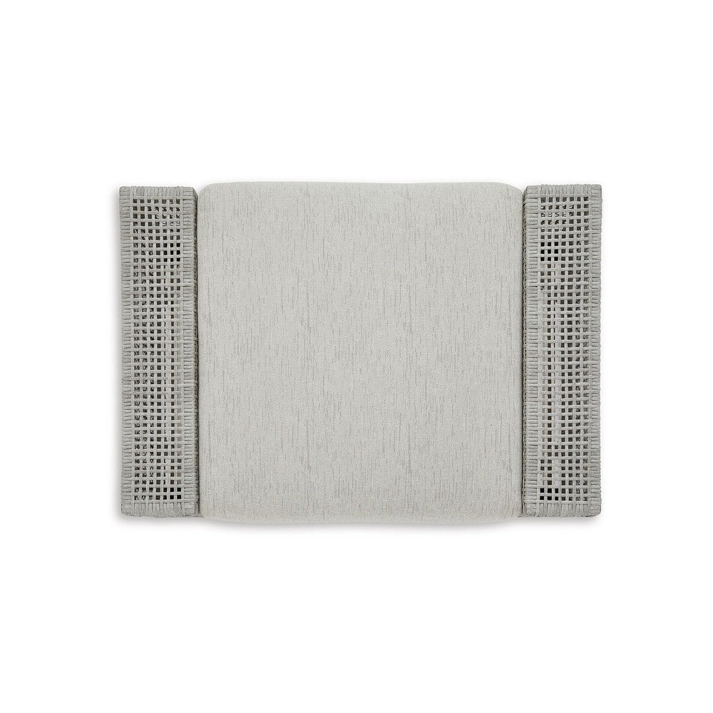 Yami Outdoor Ottoman, 35 Inch, Gray Woven Resin Wicker, Cushioned Seat -BM332209