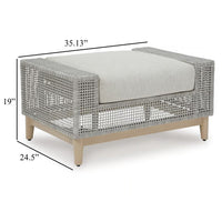 Yami Outdoor Ottoman, 35 Inch, Gray Woven Resin Wicker, Cushioned Seat -BM332209