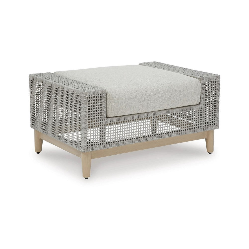 Yami Outdoor Ottoman, 35 Inch, Gray Woven Resin Wicker, Cushioned Seat -BM332209