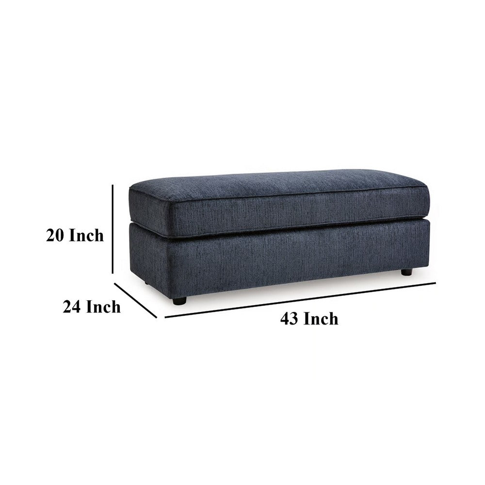 Alfie Oversized Ottoman Bench, Blue Polyester, 43 Inch Rectangular -BM332292