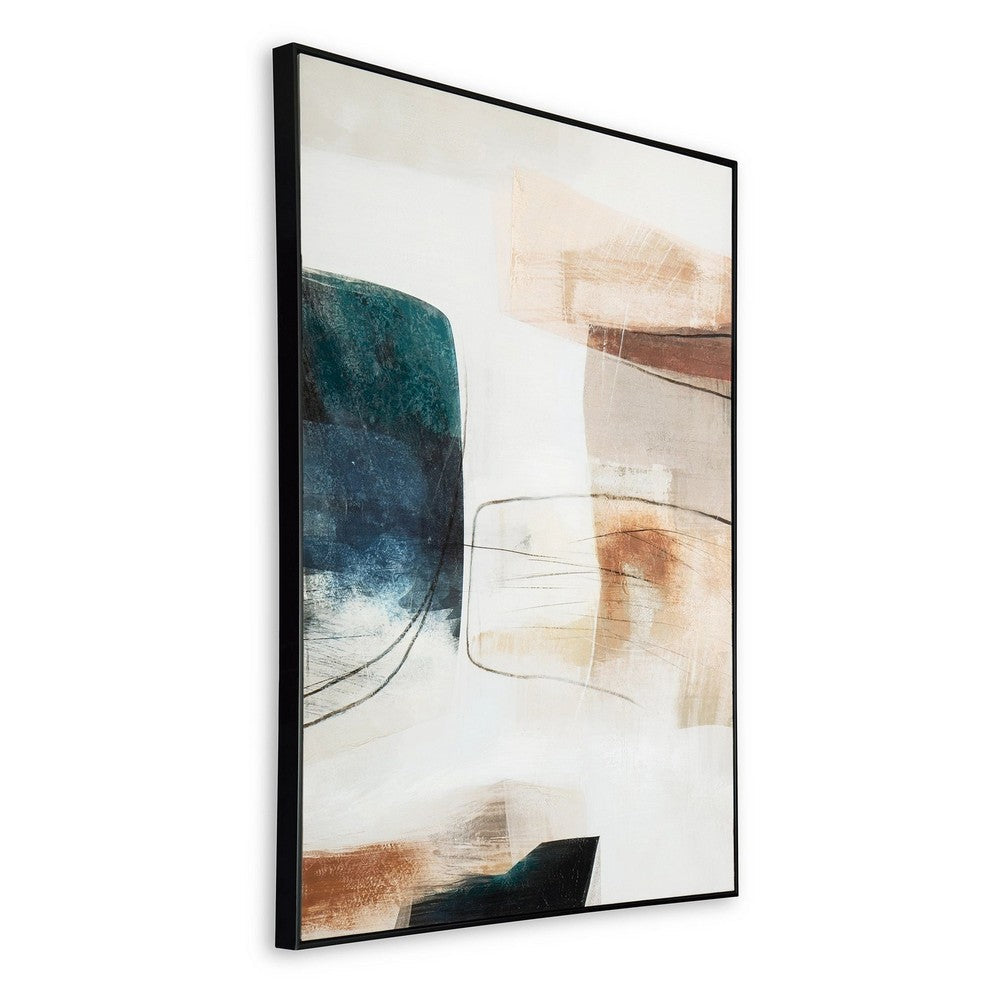 Reedie Wall Art Decor, Abstract Blue White Brown Framed, 39 x 50 -BM332304