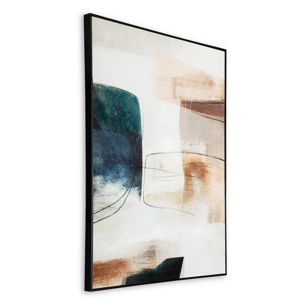 Reedie Wall Art Decor, Abstract Blue White Brown Framed, 39 x 50 -BM332304