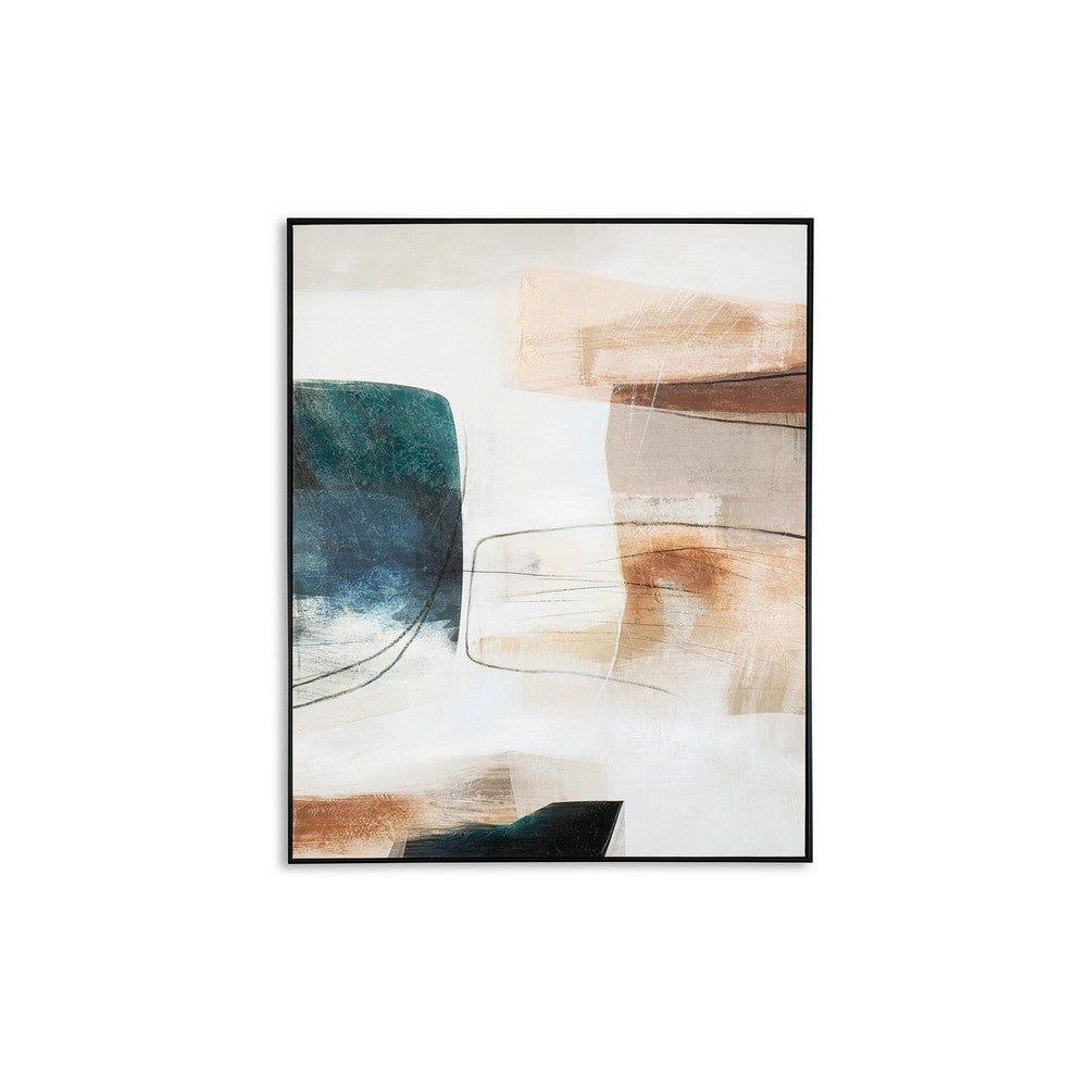 Reedie Wall Art Decor, Abstract Blue White Brown Framed, 39 x 50 -BM332304