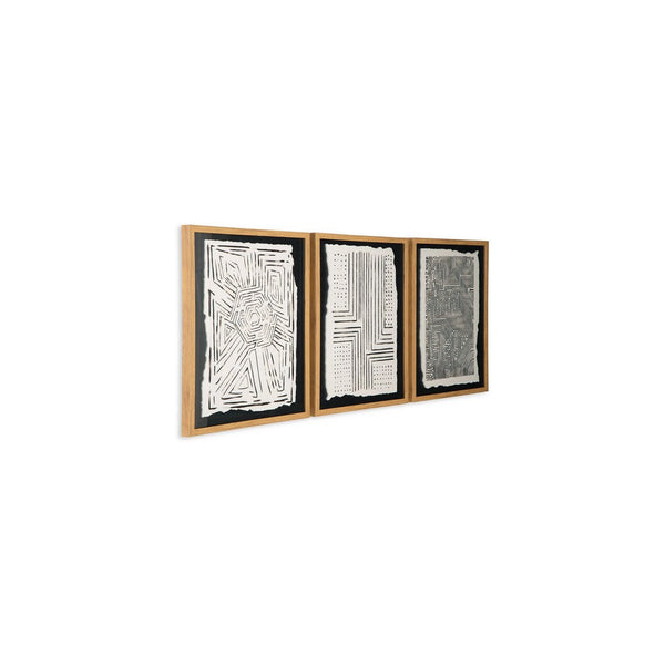 Salina Wall Art Decor Set of 3, Black Beige Abstract Framed, 20x24 -BM332306