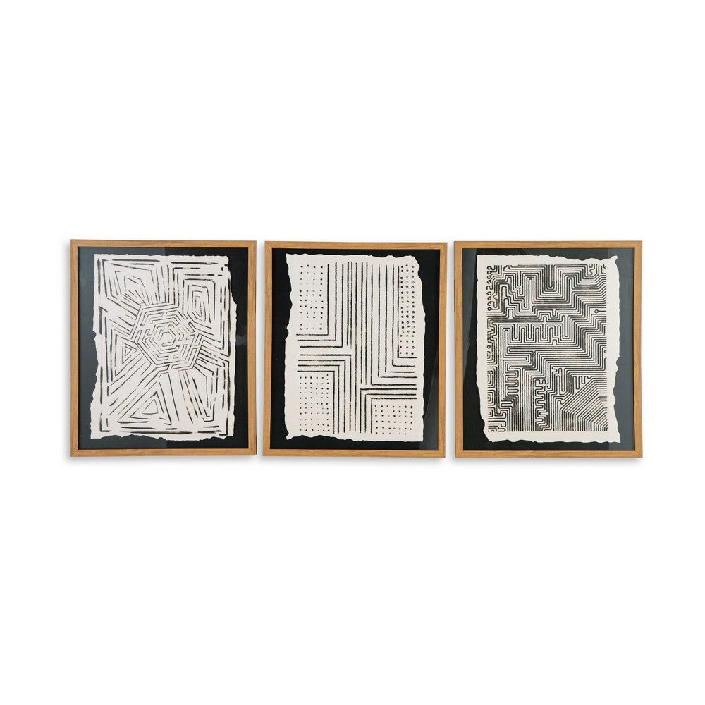Salina Wall Art Decor Set of 3, Black Beige Abstract Framed, 20x24 -BM332306