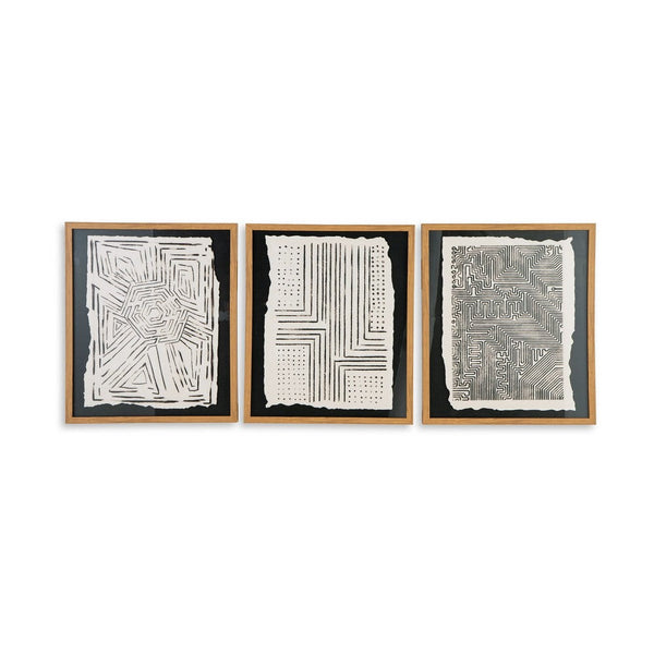 Salina Wall Art Decor Set of 3, Black Beige Abstract Framed, 20x24 -BM332306