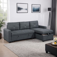 Gero Sectional Sofa Pull Out Bed, Reversible Storage Chaise, Dark Gray - BM332361