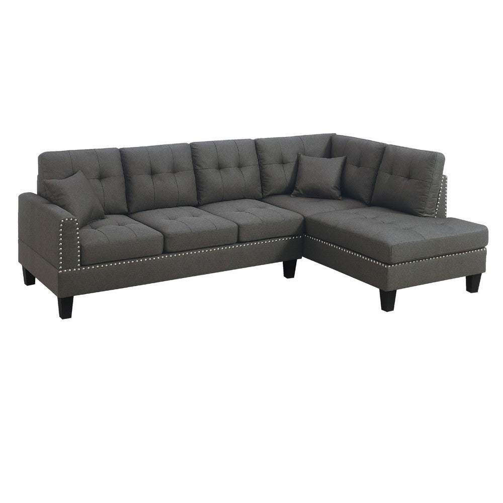 Ena 2pc Sectional Sofa Set with Chaise, 2 Pillows, Dark Brown Linen - BM332373