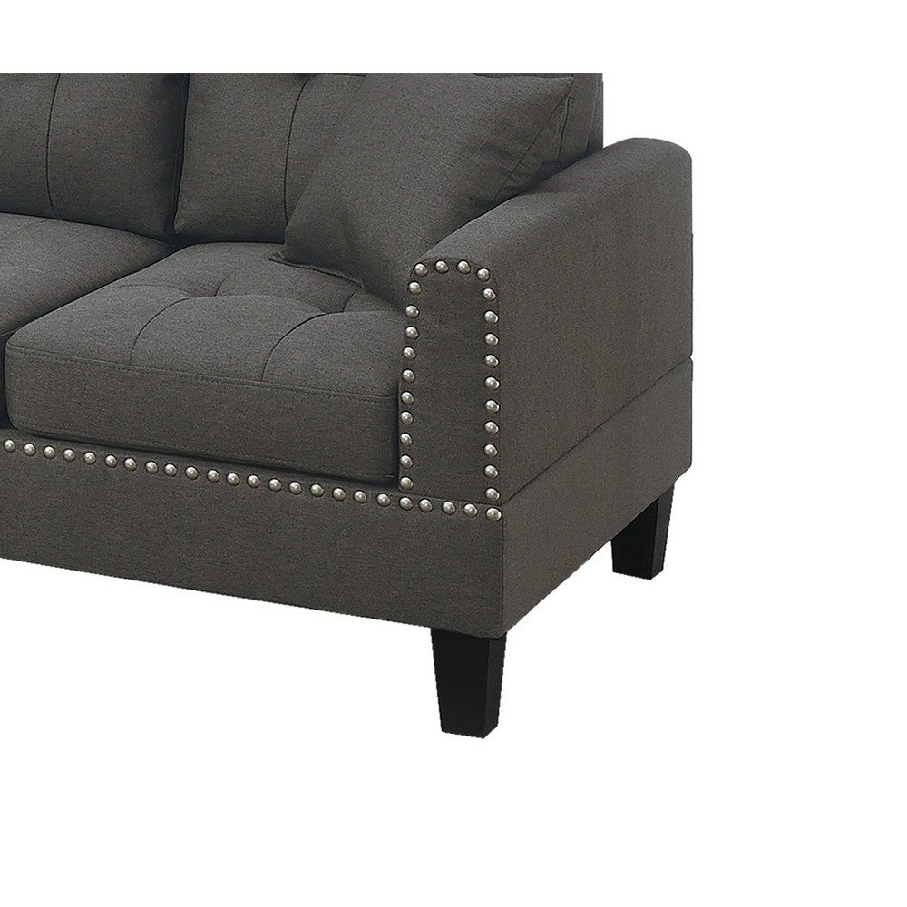 Ena 2pc Sectional Sofa Set with Chaise, 2 Pillows, Dark Brown Linen - BM332373