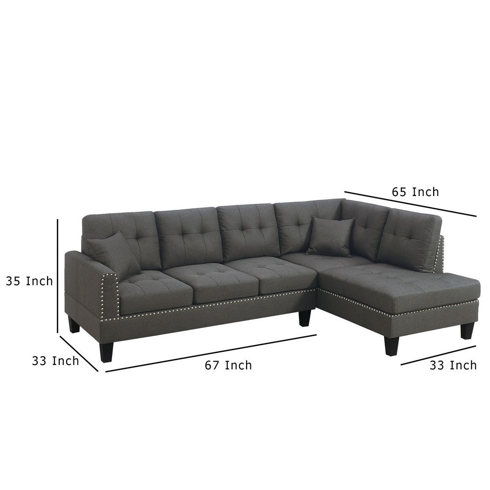 Ena 2pc Sectional Sofa Set with Chaise, 2 Pillows, Dark Brown Linen - BM332373