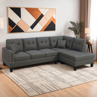 Ena 2pc Sectional Sofa Set with Chaise, 2 Pillows, Dark Brown Linen - BM332373