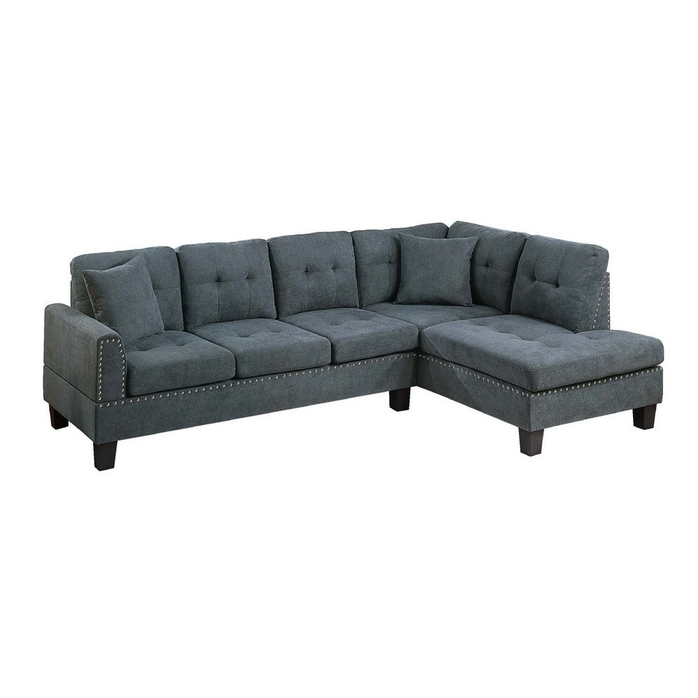 Dema 2pc Sectional Sofa Set, Chaise, 2 Pillows, Textured Black Velvet - BM332375