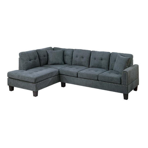 Dema 2pc Sectional Sofa Set, Chaise, 2 Pillows, Textured Black Velvet - BM332375