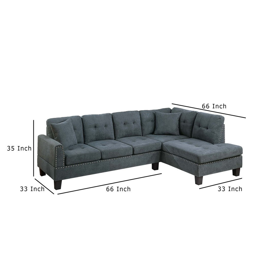 Dema 2pc Sectional Sofa Set, Chaise, 2 Pillows, Textured Black Velvet - BM332375