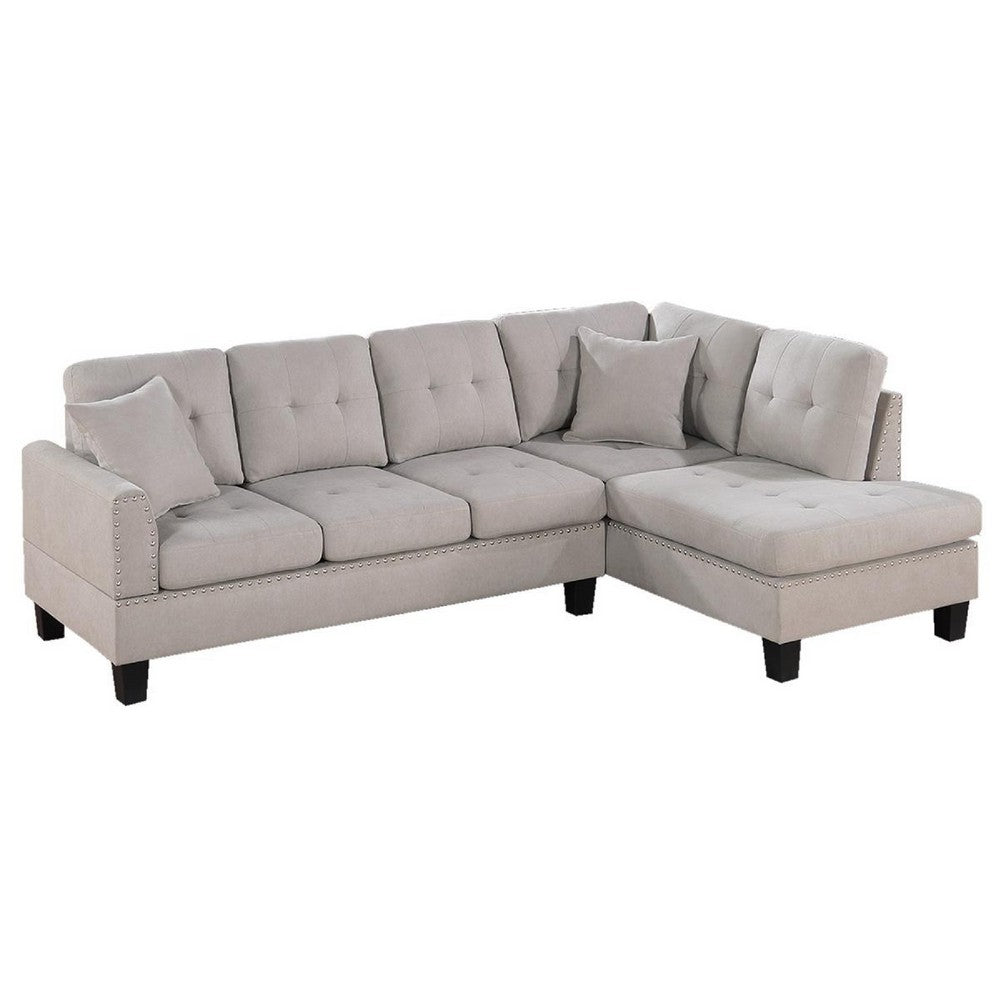 Dema 2pc Sectional Sofa Set, Chaise, 2 Pillows, Textured Beige Velvet - BM332376
