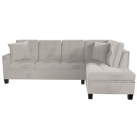 Dema 2pc Sectional Sofa Set, Chaise, 2 Pillows, Textured Beige Velvet - BM332376