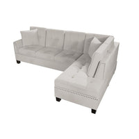 Dema 2pc Sectional Sofa Set, Chaise, 2 Pillows, Textured Beige Velvet - BM332376