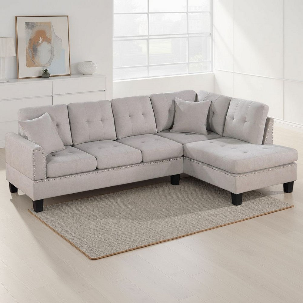 Dema 2pc Sectional Sofa Set, Chaise, 2 Pillows, Textured Beige Velvet - BM332376