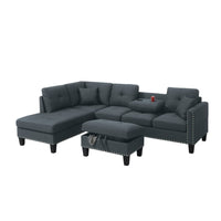 Rema 3pc Sectional Sofa, Chaise, Ottoman, 2 Pillows, Dark Gray Linen - BM332377