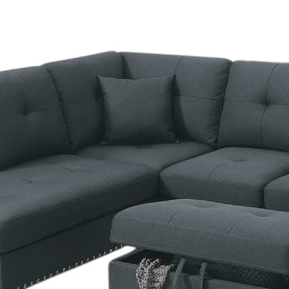 Rema 3pc Sectional Sofa, Chaise, Ottoman, 2 Pillows, Dark Gray Linen - BM332377