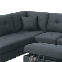 Rema 3pc Sectional Sofa, Chaise, Ottoman, 2 Pillows, Dark Gray Linen - BM332377