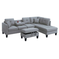 Rema 3pc Sectional Sofa, Chaise, Ottoman, 2 Pillows, Light Gray Linen - BM332378