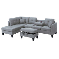 Rema 3pc Sectional Sofa, Chaise, Ottoman, 2 Pillows, Light Gray Linen - BM332378