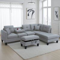 Rema 3pc Sectional Sofa, Chaise, Ottoman, 2 Pillows, Light Gray Linen - BM332378
