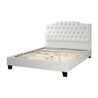 Full Size Bed, Tufted Curved, White Faux Leather Upholstered Pine Wood - BM332384