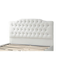 Full Size Bed, Tufted Curved, White Faux Leather Upholstered Pine Wood - BM332384