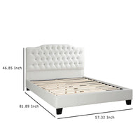 Full Size Bed, Tufted Curved, White Faux Leather Upholstered Pine Wood - BM332384
