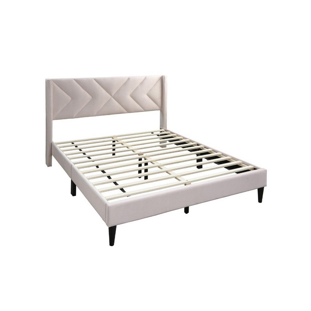 Reno Queen Size Bed, Modern X Channel Tufted Pink Velvet Upholstery -BM332426
