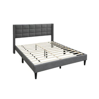Meno Queen Size Bed, Square Stitched Slate Gray Linen Upholstery -BM332428