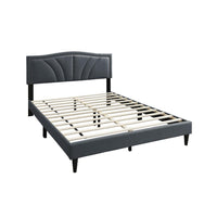 Reo Queen Size Bed, Charcoal Gray Burlap Upholstered Curved Headboard -BM332431