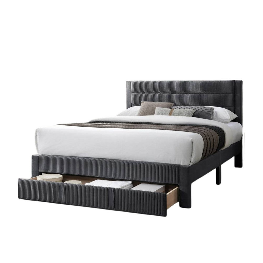Heo Queen Size Bed w Storage Drawer, Dark Gray Corduroy Upholstery -BM332433