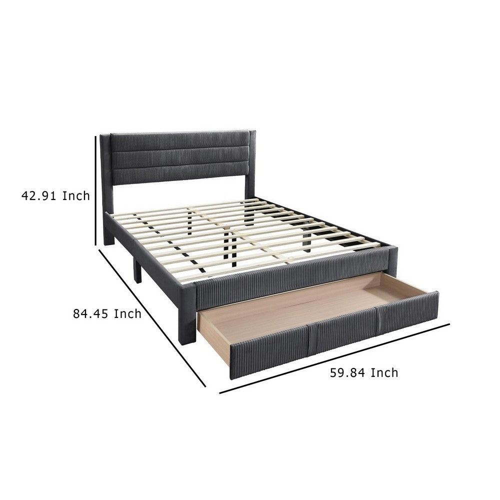 Heo Queen Size Bed w Storage Drawer, Dark Gray Corduroy Upholstery -BM332433