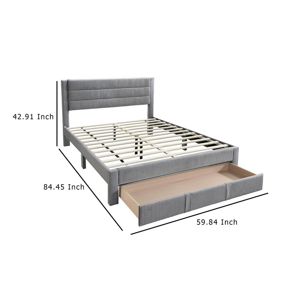 Heo Queen Size Bed w Storage Drawer, Light Gray Corduroy Upholstery -BM332434