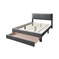 Peo Queen Size Bed w Storage Drawer, Charcoal Gray Corduroy Upholstery -BM332435