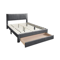 Peo Queen Size Bed w Storage Drawer, Charcoal Gray Corduroy Upholstery -BM332435