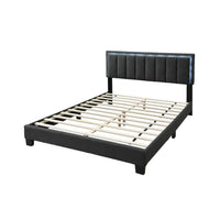 Zemo Queen Size Bed, LED Headboard, Charcoal Gray Wool Upholstery  -BM332437