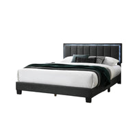 Zemo Queen Size Bed, LED Headboard, Charcoal Gray Wool Upholstery  -BM332437