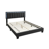 Zemo Queen Size Bed, LED Headboard, Charcoal Gray Wool Upholstery  -BM332437