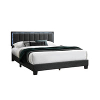 Zemo Queen Size Bed, LED Headboard, Charcoal Gray Wool Upholstery  -BM332437