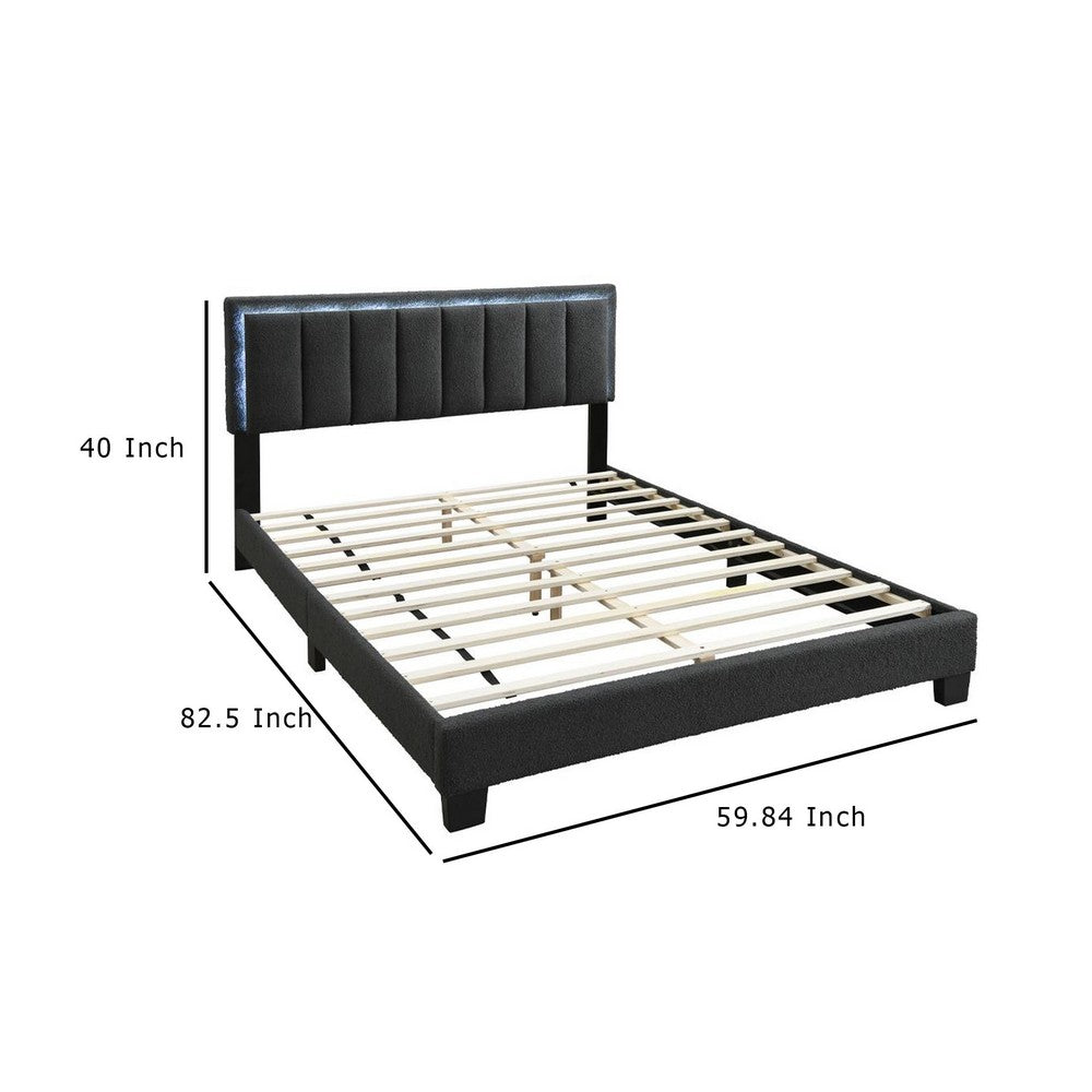 Zemo Queen Size Bed, LED Headboard, Charcoal Gray Wool Upholstery  -BM332437
