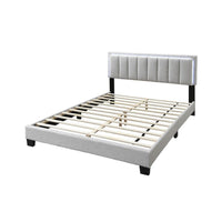 Zemo Queen Size Bed, LED Headboard, Tufted Light Gray Wool Upholstery -BM332438