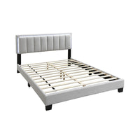 Zemo Queen Size Bed, LED Headboard, Tufted Light Gray Wool Upholstery -BM332438
