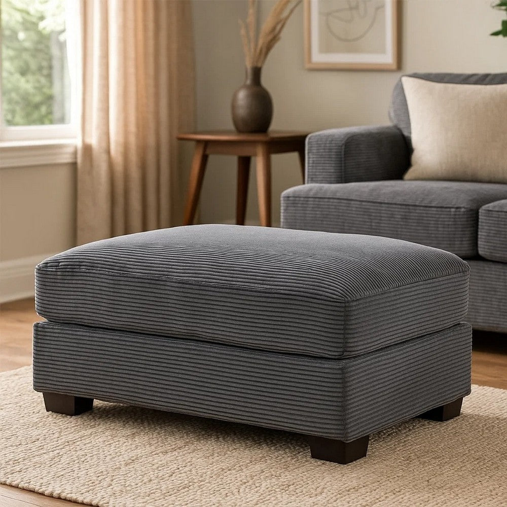 Lomi Cocktail Ottoman, Dark Gray Corduroy, Black Legs, 45 x 28 Inch -BM332441