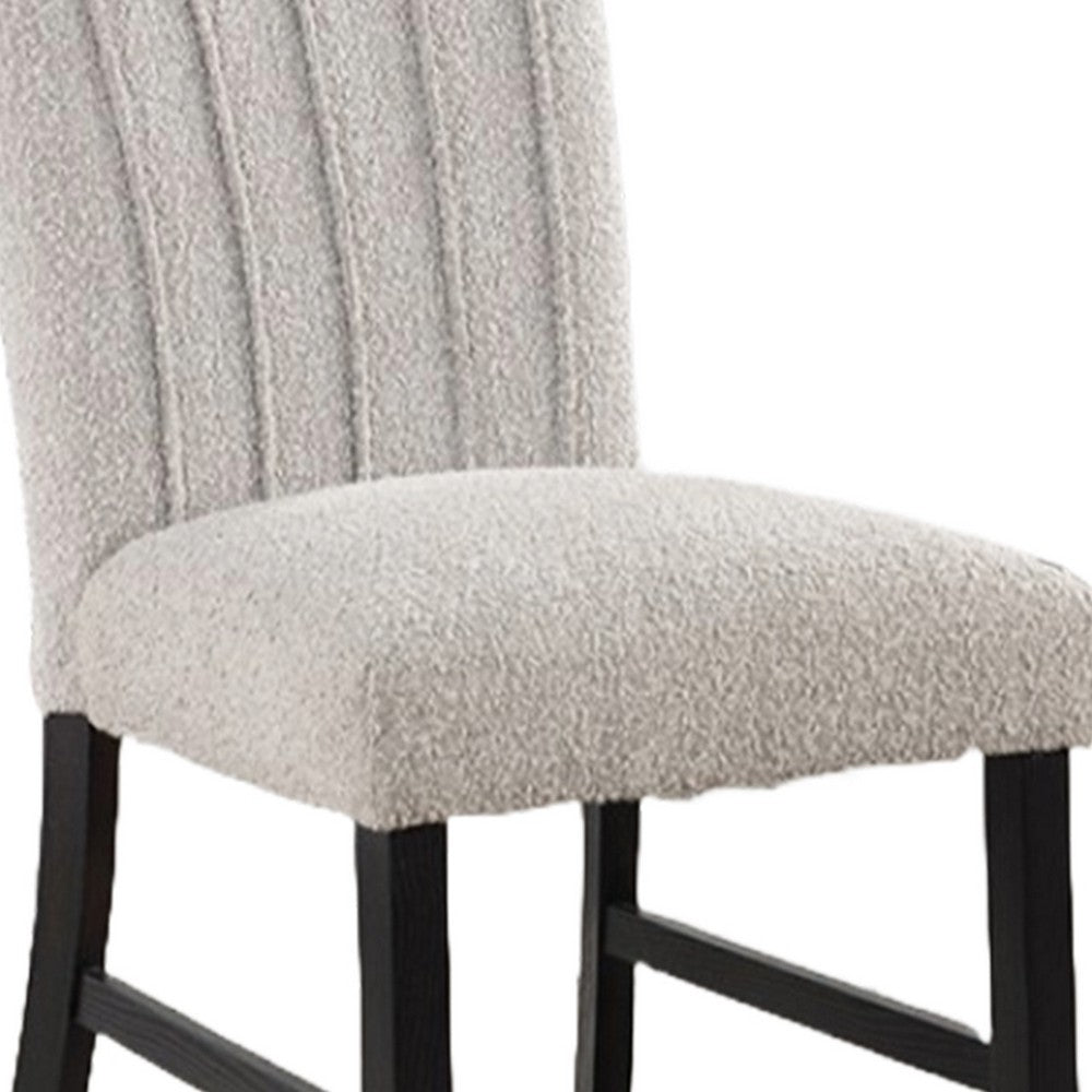 Reo Dining Side Chair Set of 2, Vertical Tufted Gray Boucle, Black  -BM332456