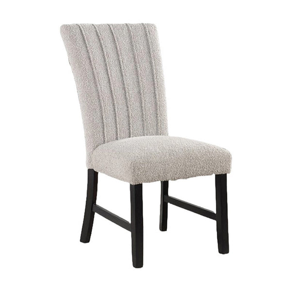 Reo Dining Side Chair Set of 2, Vertical Tufted Gray Boucle, Black  -BM332456