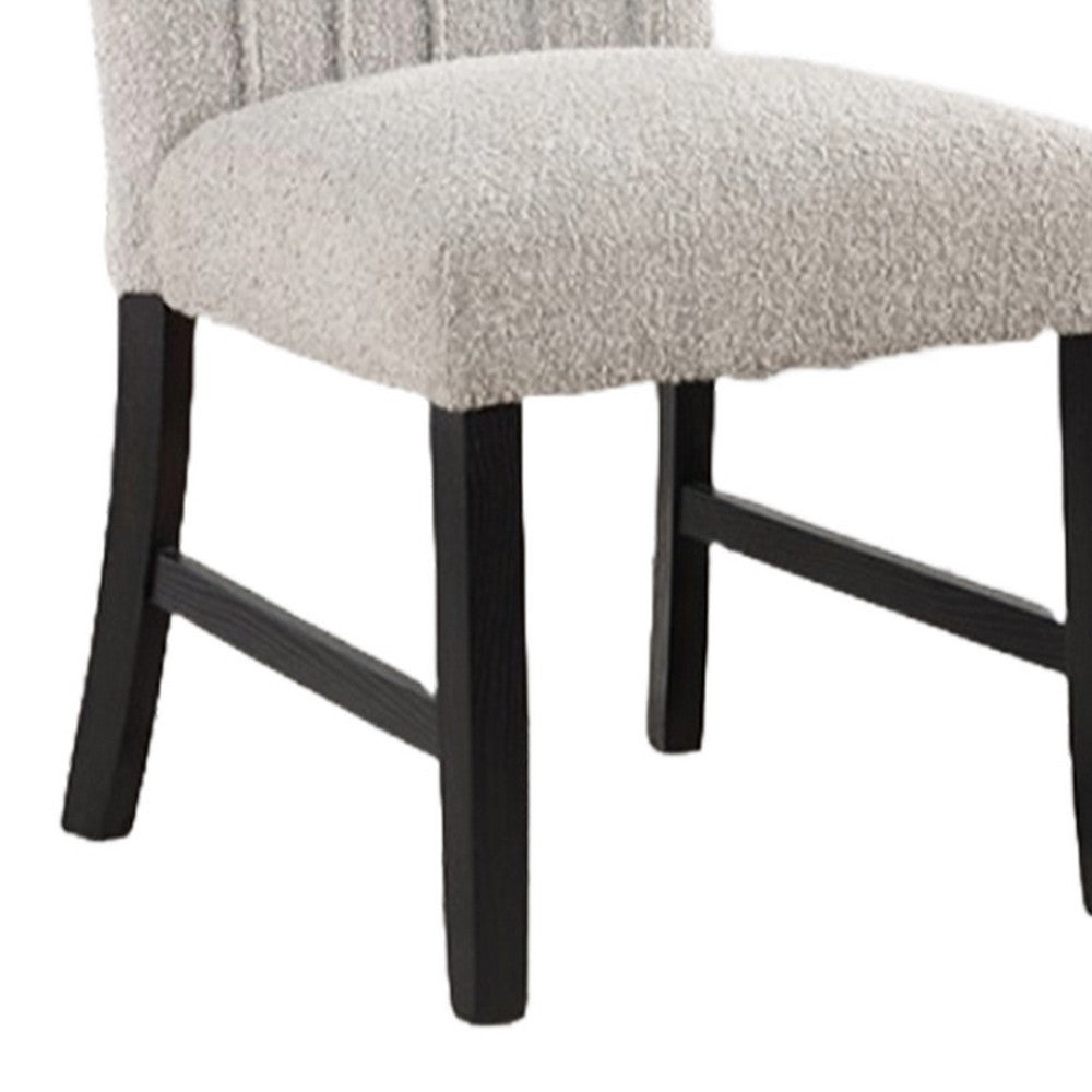 Reo Dining Side Chair Set of 2, Vertical Tufted Gray Boucle, Black  -BM332456